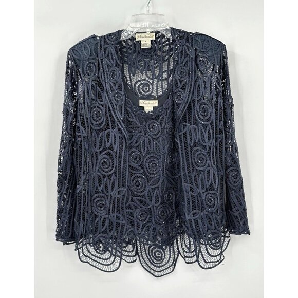 SOULMATES 3 piece set skirt jacket shell silk formal beaded evening graphite L - Picture 5 of 16